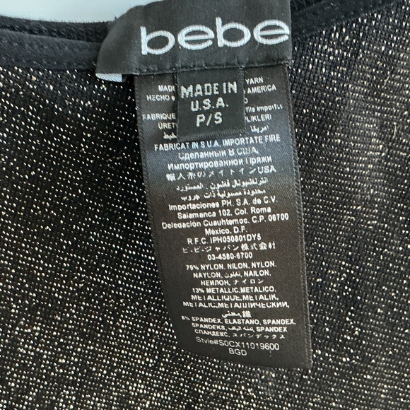 BEBE One Shoulder Fringe Metallic Midi Dress Black Petite Small - Picture 5 of 5